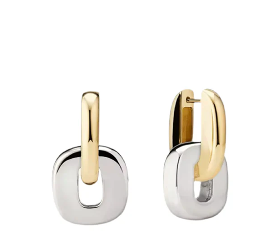 Jewelry Agatha Hoop to drop Steel and Two Tone 14K PVD Gold Earrings: Two tone