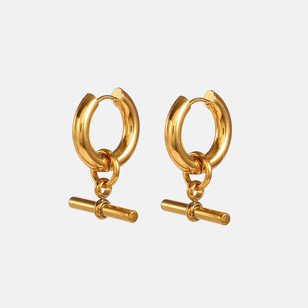  Jewelry Toggle Hinge Hoop14K Gold Earrings- Waterproof- PVD