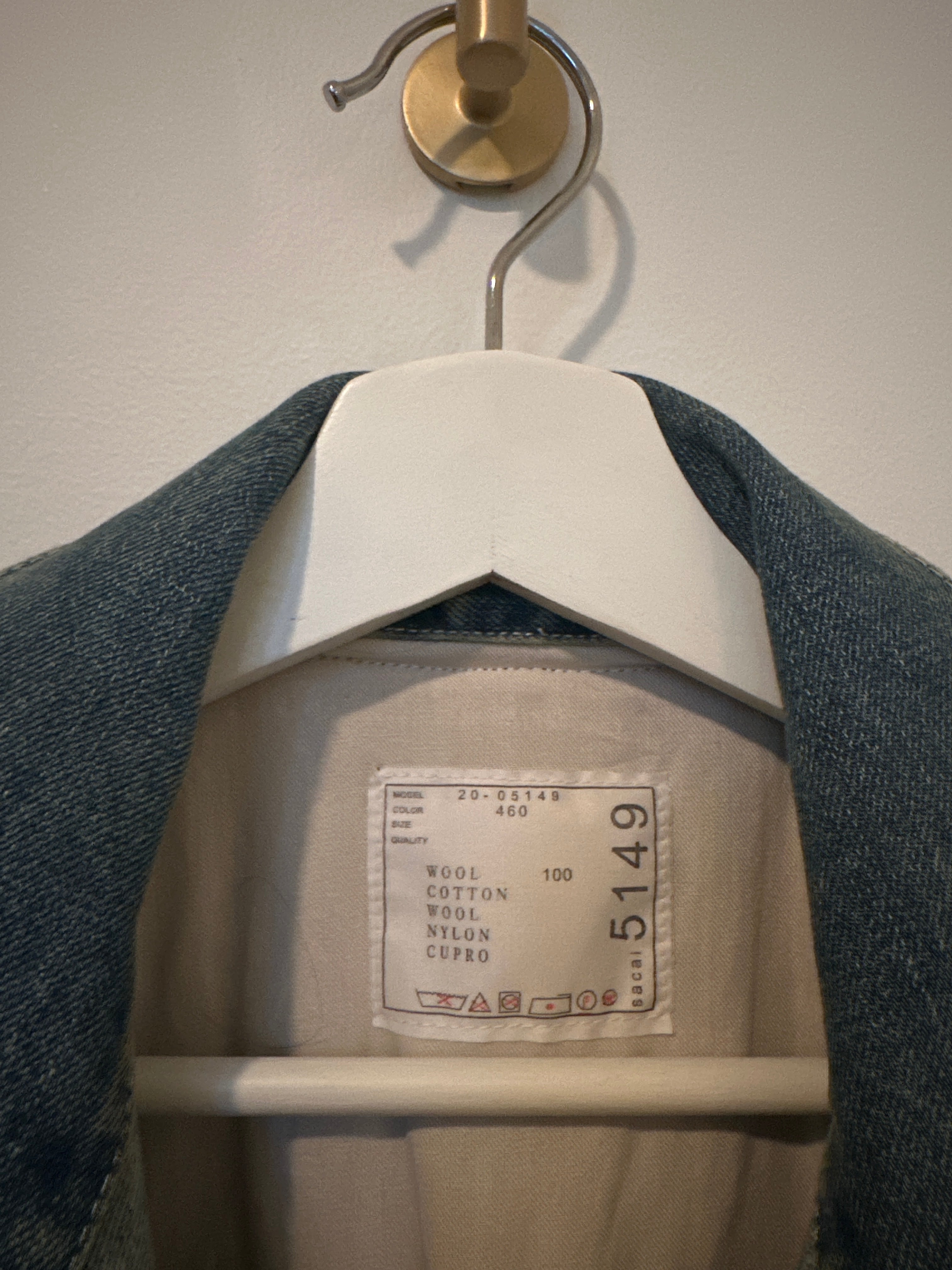 Sacai 5149 Mixed Media Blazer Dark Army Green Wool with Denim Inserts