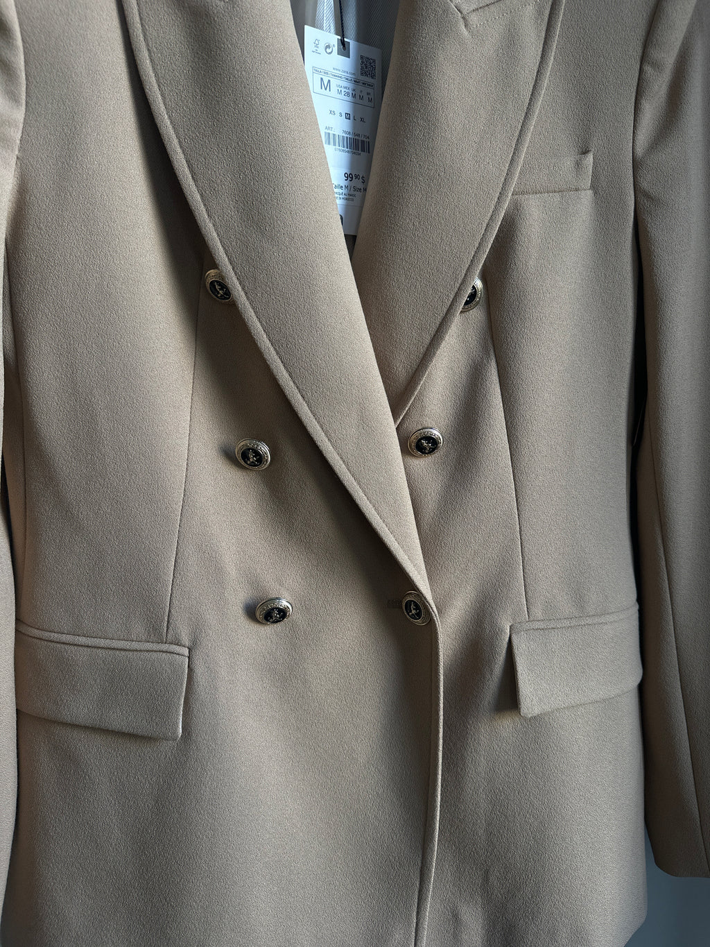 ZARA Camel Double-Breasted Blazer – Size M (BNWT)
