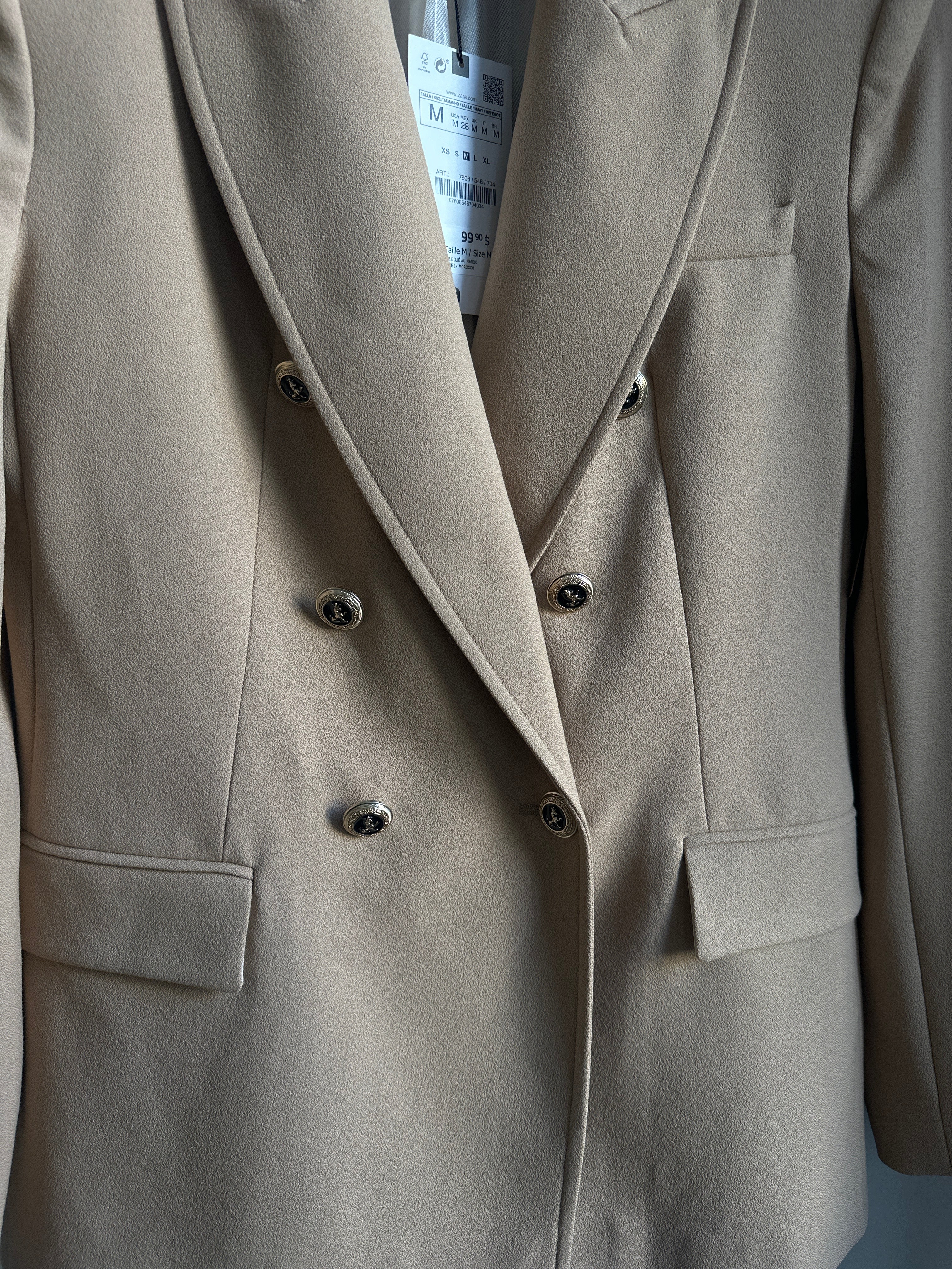 ZARA Camel Double-Breasted Blazer – Size M (BNWT)