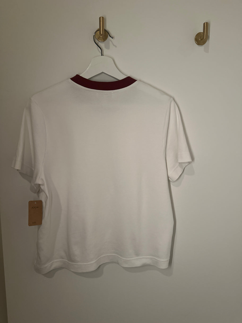 White COS Clean Cut Regular T-Shirt w/ Dark Red Collar