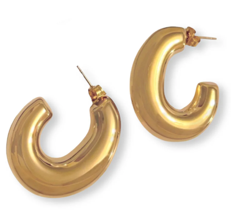  Jewelry Thea C Hoop-  Puffy Stainless Steel Earring 14K: Yellow Gold / Large