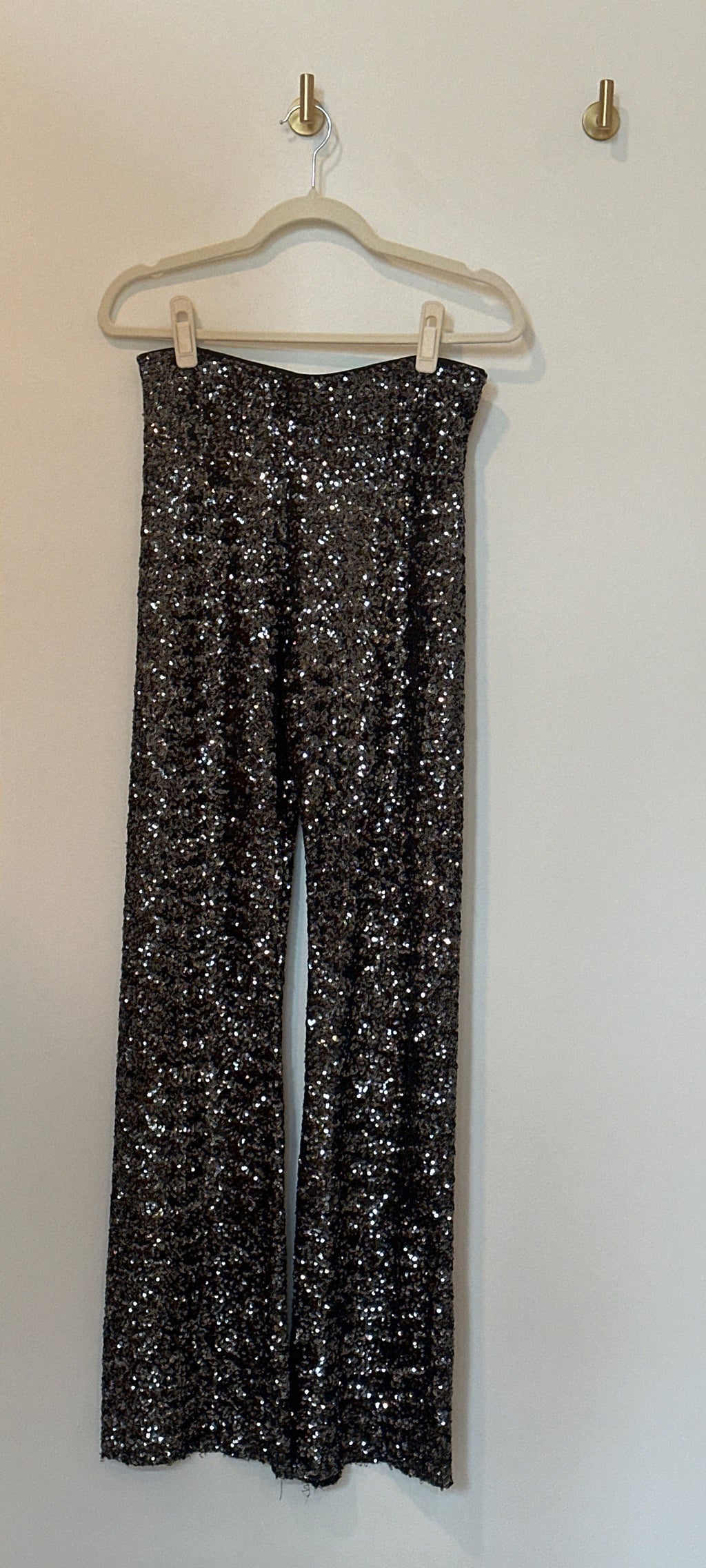 ZARA Metallic Sequin Stretch Flared Pants Medium