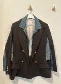 Sacai 5149 Mixed Media Blazer Dark Army Green Wool with Denim Inserts