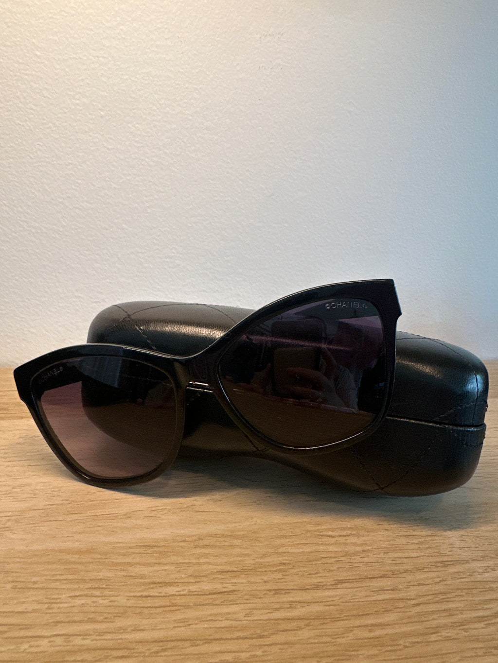 CHANEL Quilted Arm Cat-Eye Sunglasses + Case 5330 c.501/S8