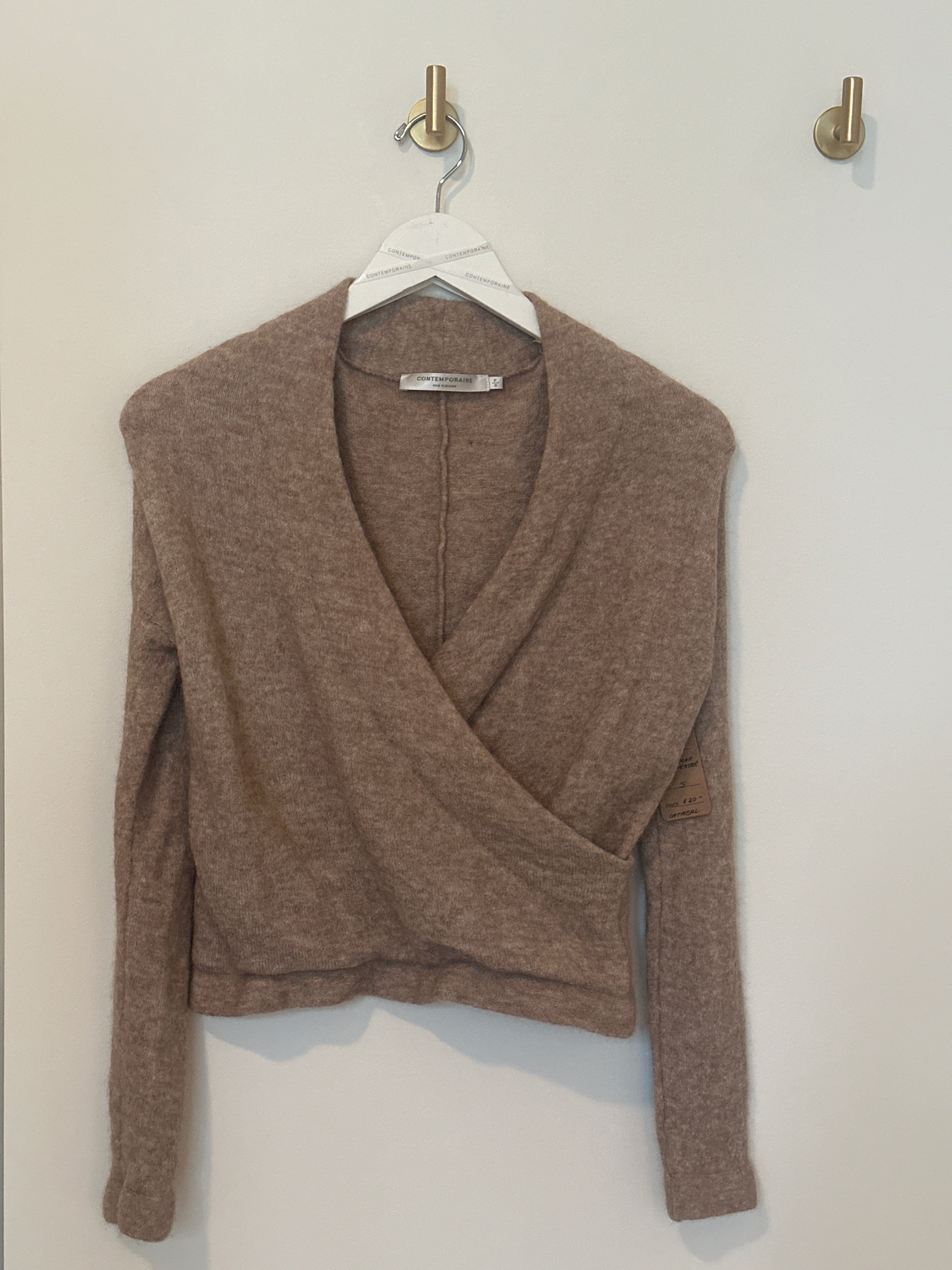 Contemporaine Oatmeal Cross Front Long Sleeve Sweater