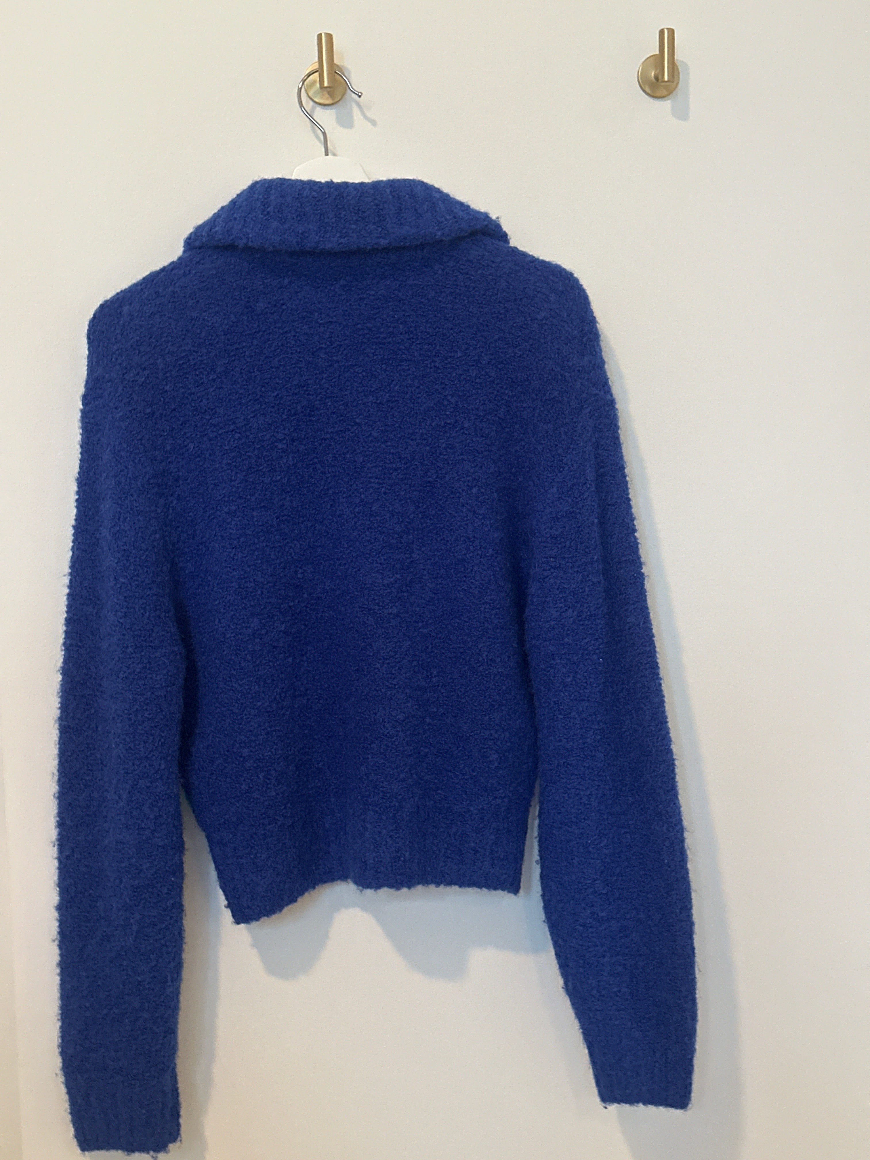 wilfred free Royal Blue Chunky Knit Zip Front Long Sleeve Cardigan