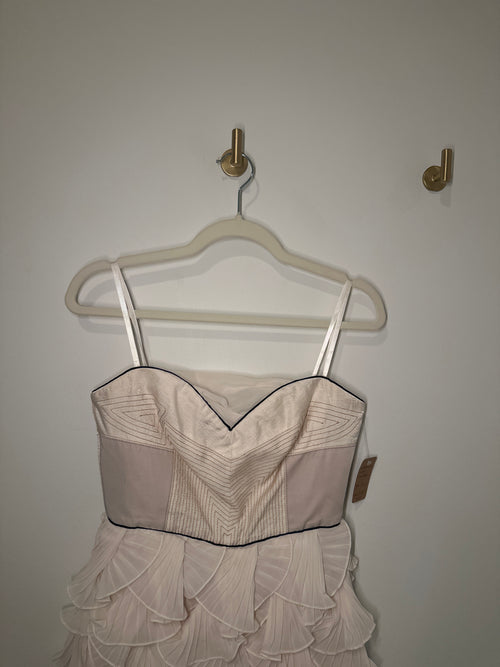 BCBG MAXAZRIA RUNWAY Cream Sweetheart Neckline Pleated Tiered Shell Cutout Dress 4