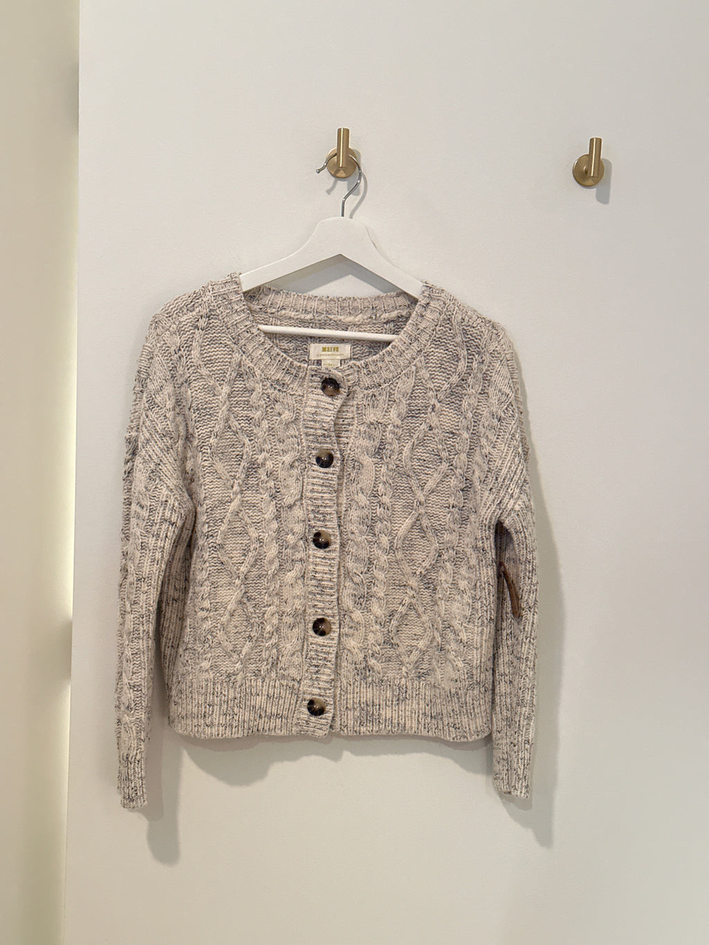 MAEVE by ANTHROPOLOGIE PATTERNED KNIT HEATHERED CREAM CARDIGAN XXS