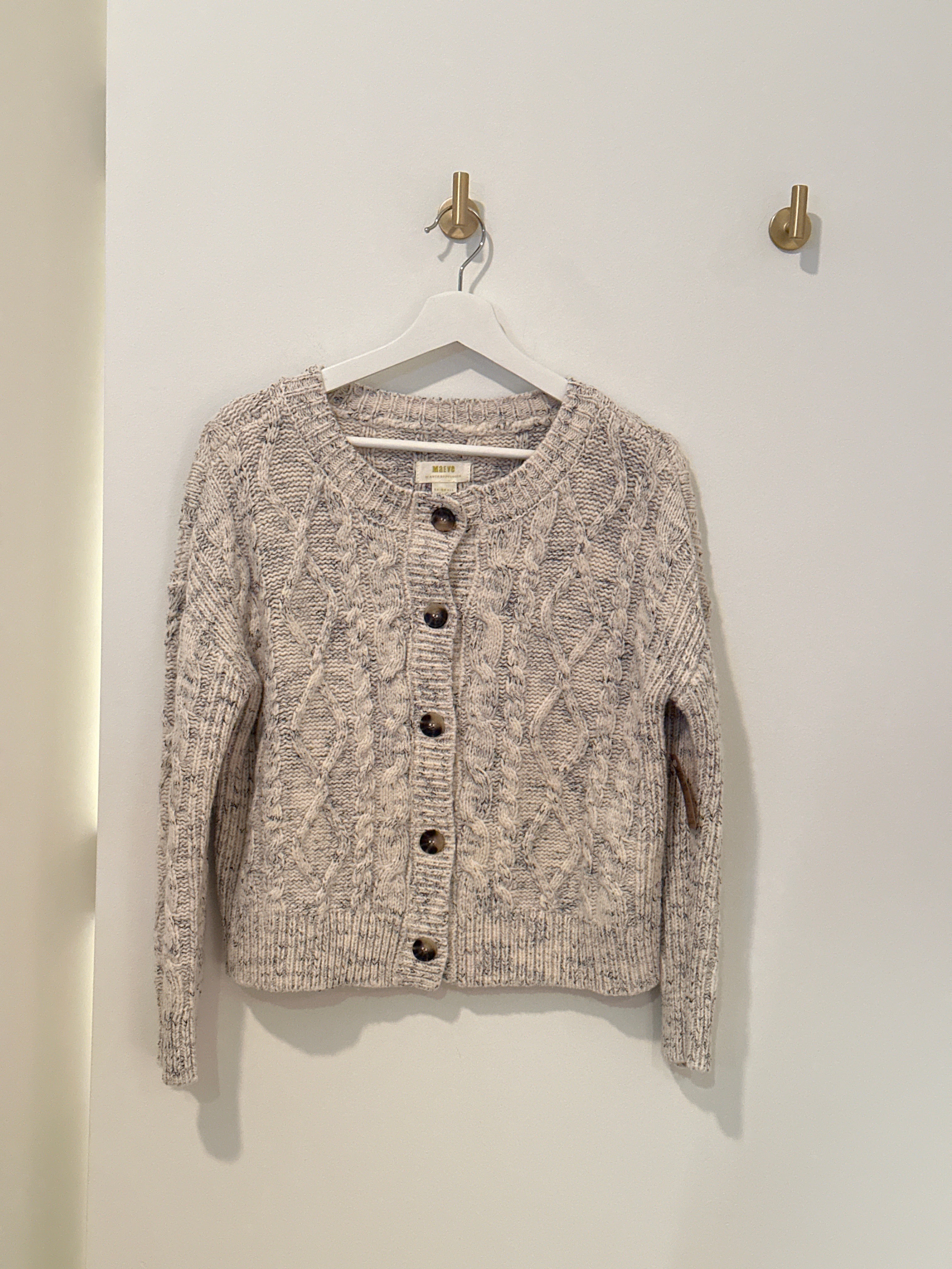 MAEVE by ANTHROPOLOGIE PATTERNED KNIT HEATHERED CREAM CARDIGAN XXS