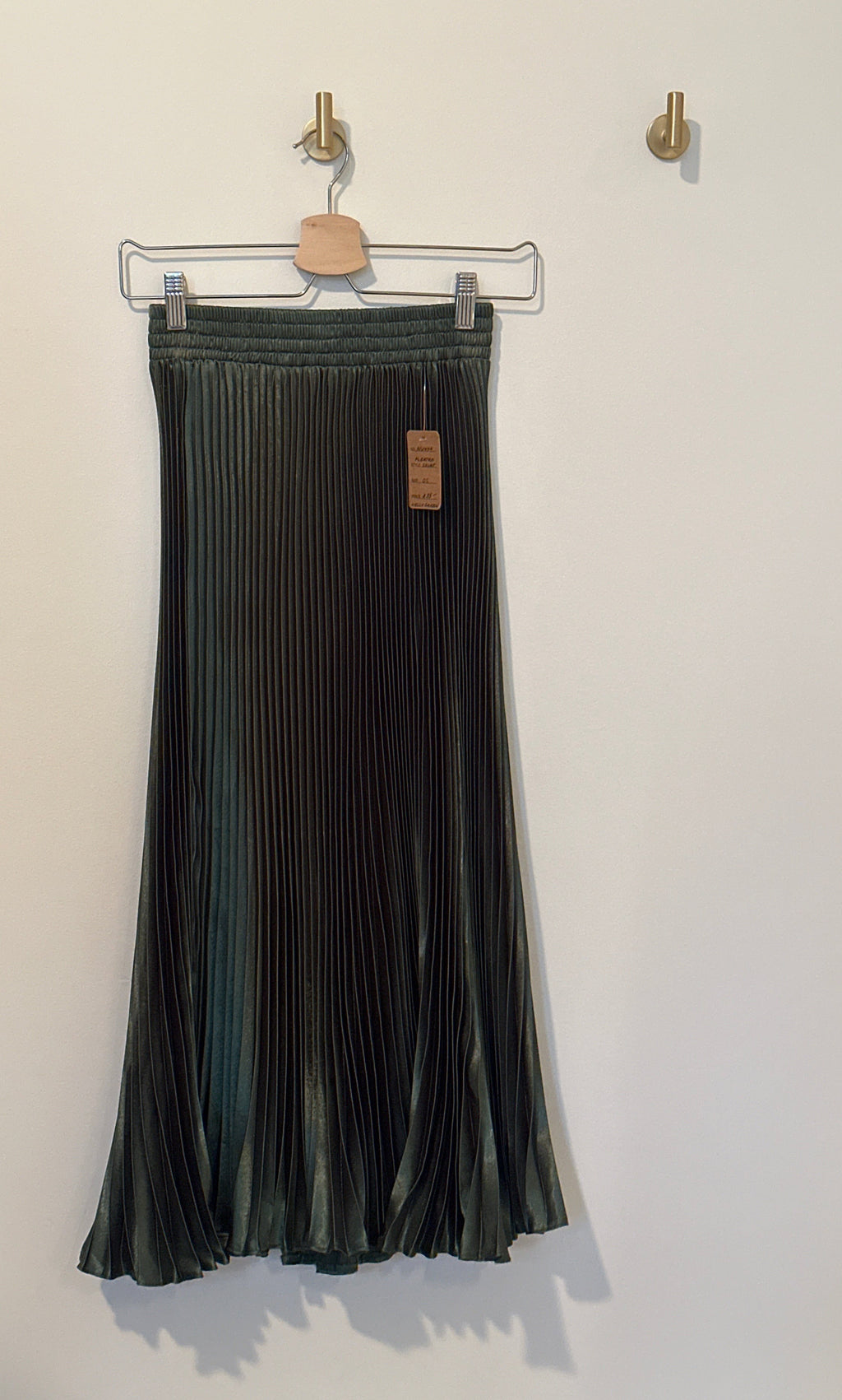 OAK + FORT Accordion Pleat Emerald Green Full Length Skirt