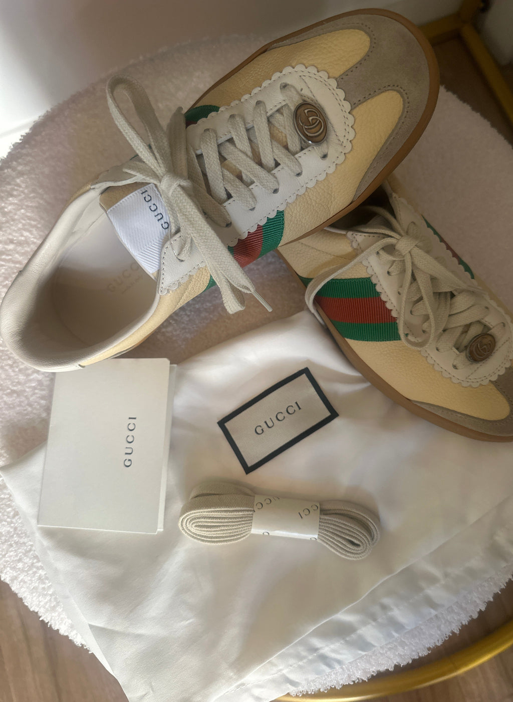 GUCCI G 74 GG Sneakers Bee Yellow Leather Suede Size 37