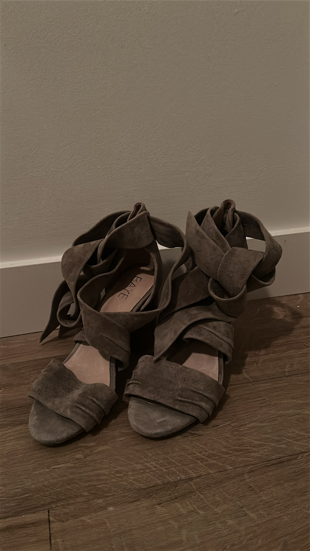 RAYE Suede Wrap Sandals | Dusty Dove Grey | Size 6