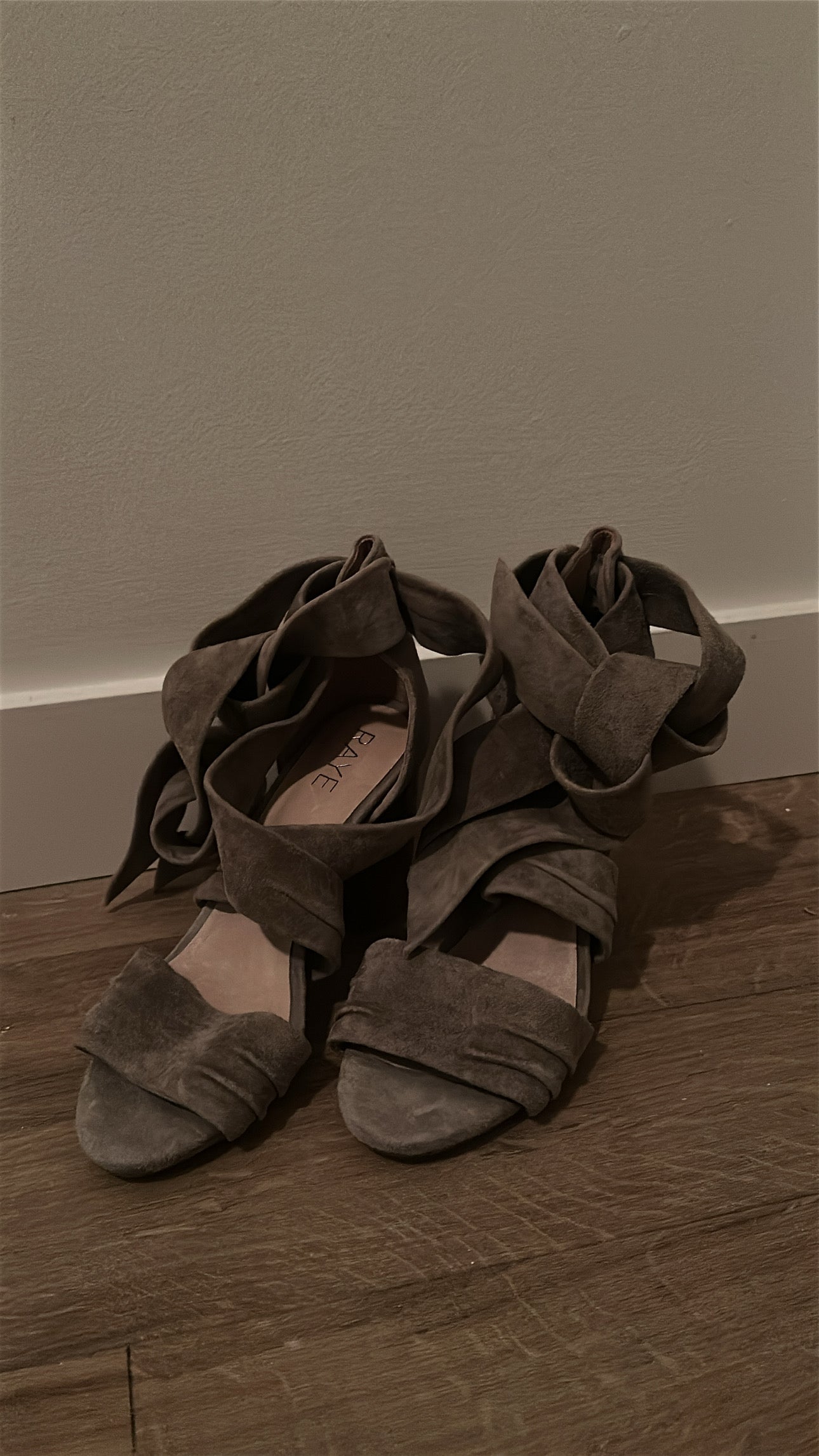 RAYE Suede Wrap Sandals | Dusty Dove Grey | Size 6
