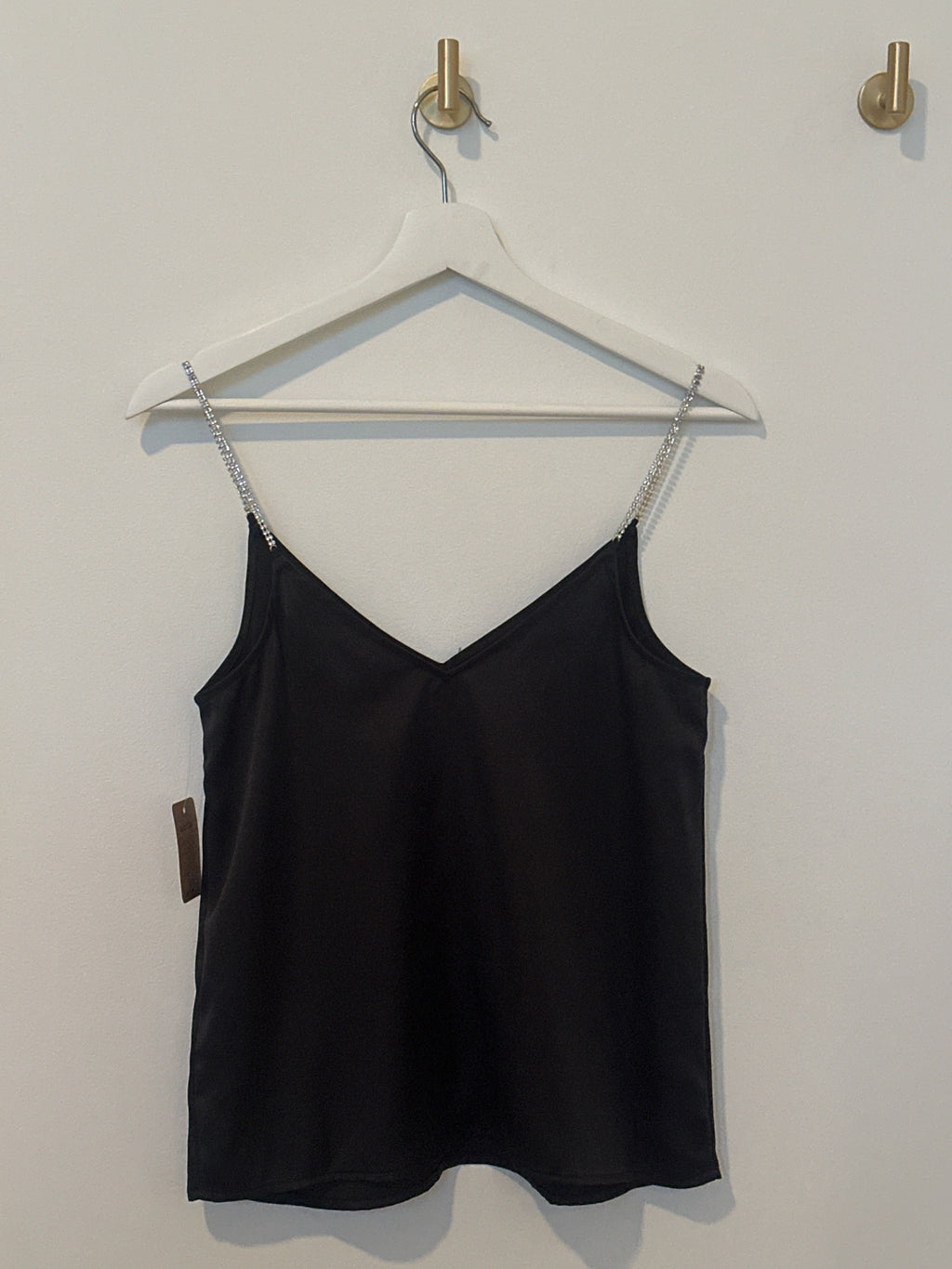 H&M Black Camisole with Rhinestone Spaghetti Straps
