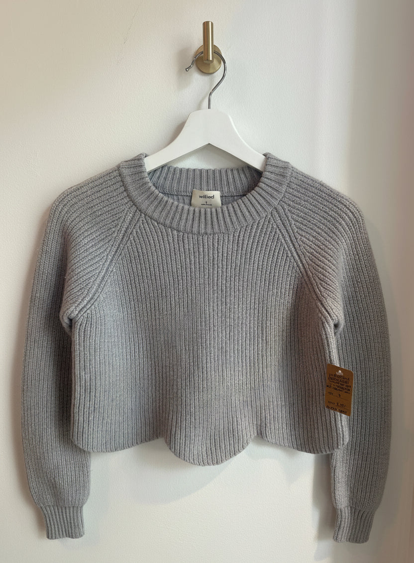 WILFRED Ribbed Scallop Hem Sweater – Light Grey — Size S