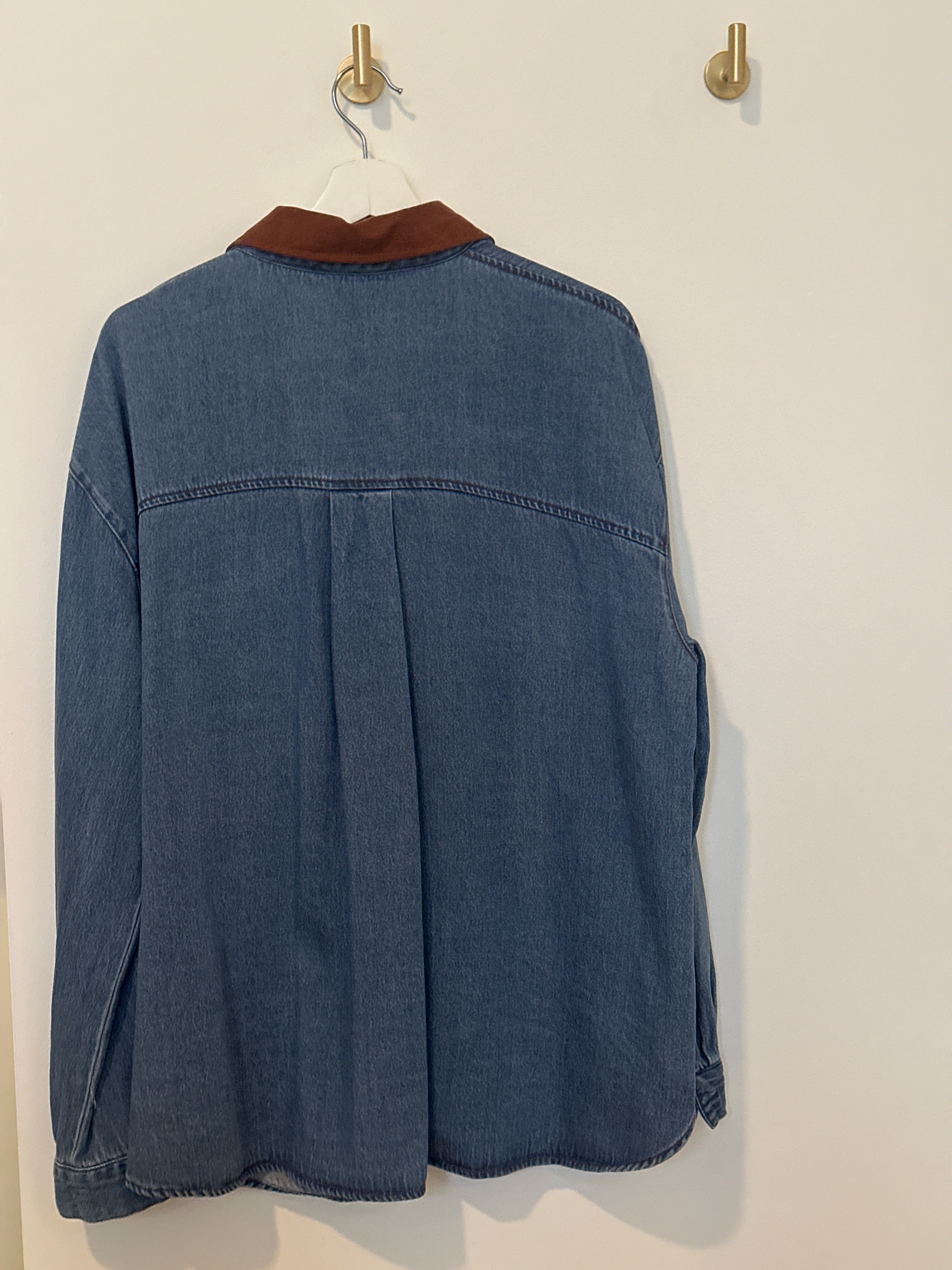 JANE + DELANCEY Over Sized Washed Denim Shirt with Brown Corduroy Collar