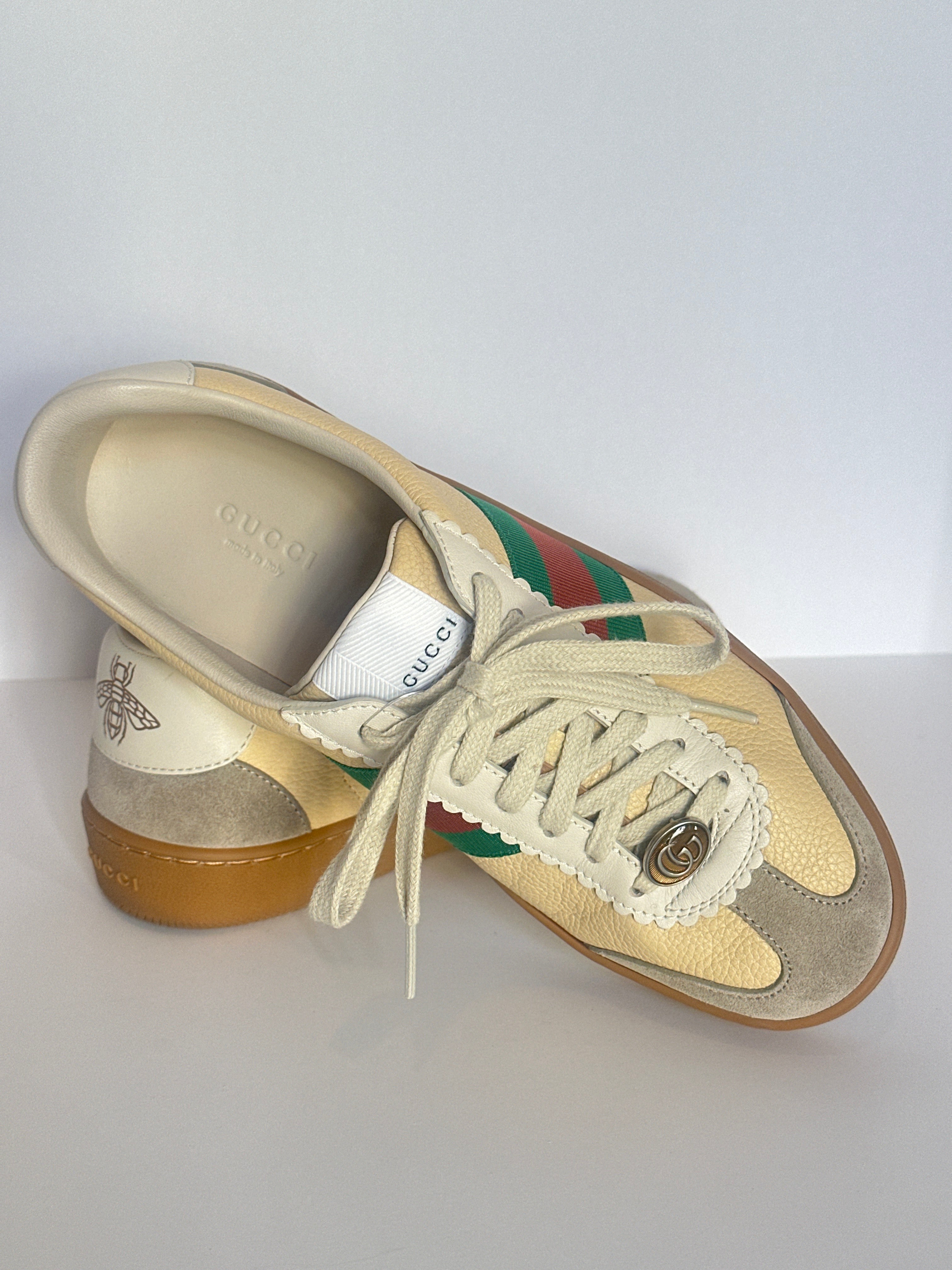 GUCCI G 74 GG Sneakers Bee Yellow Leather Suede Size 37