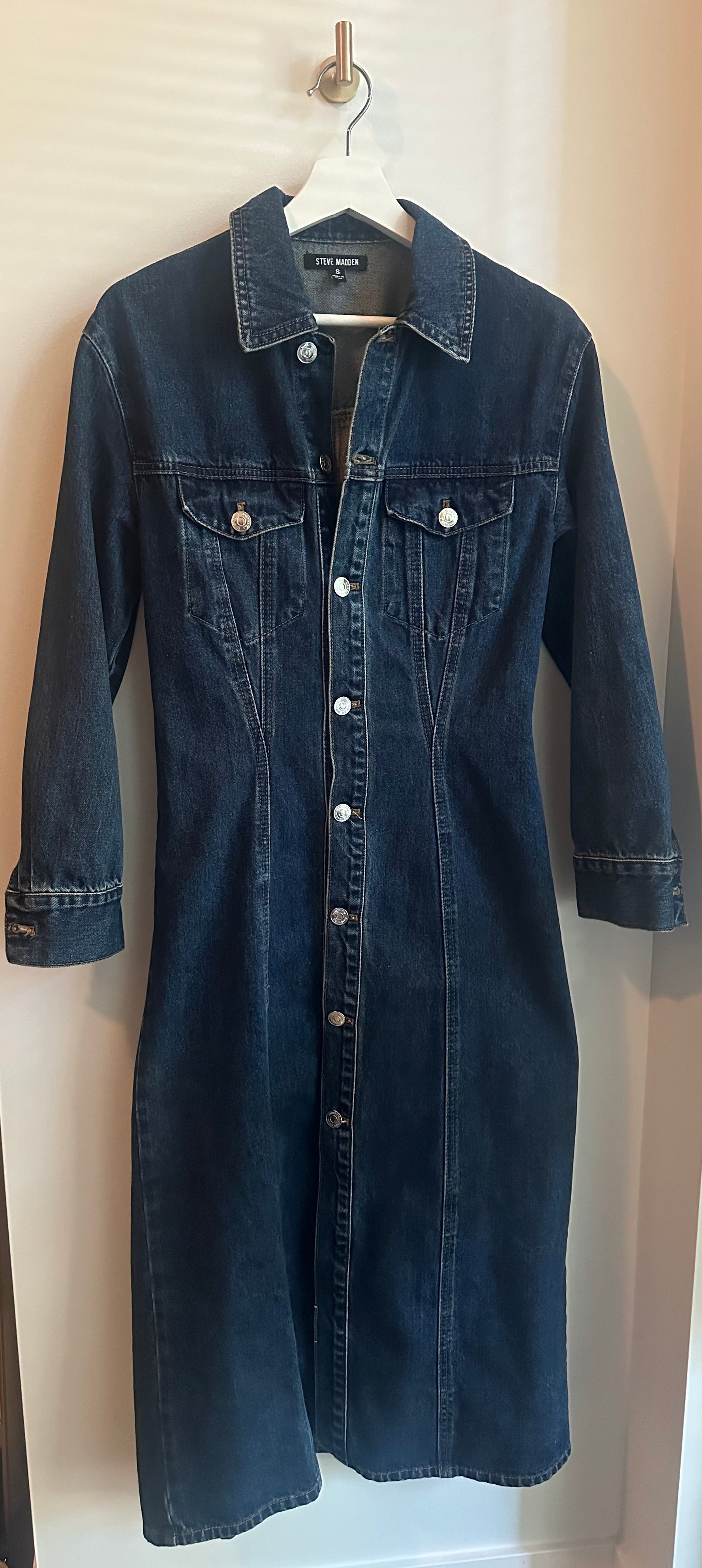 Steve Madden Maxine Denim Midi Shirtdress | Dark Indigo Denim | Size S