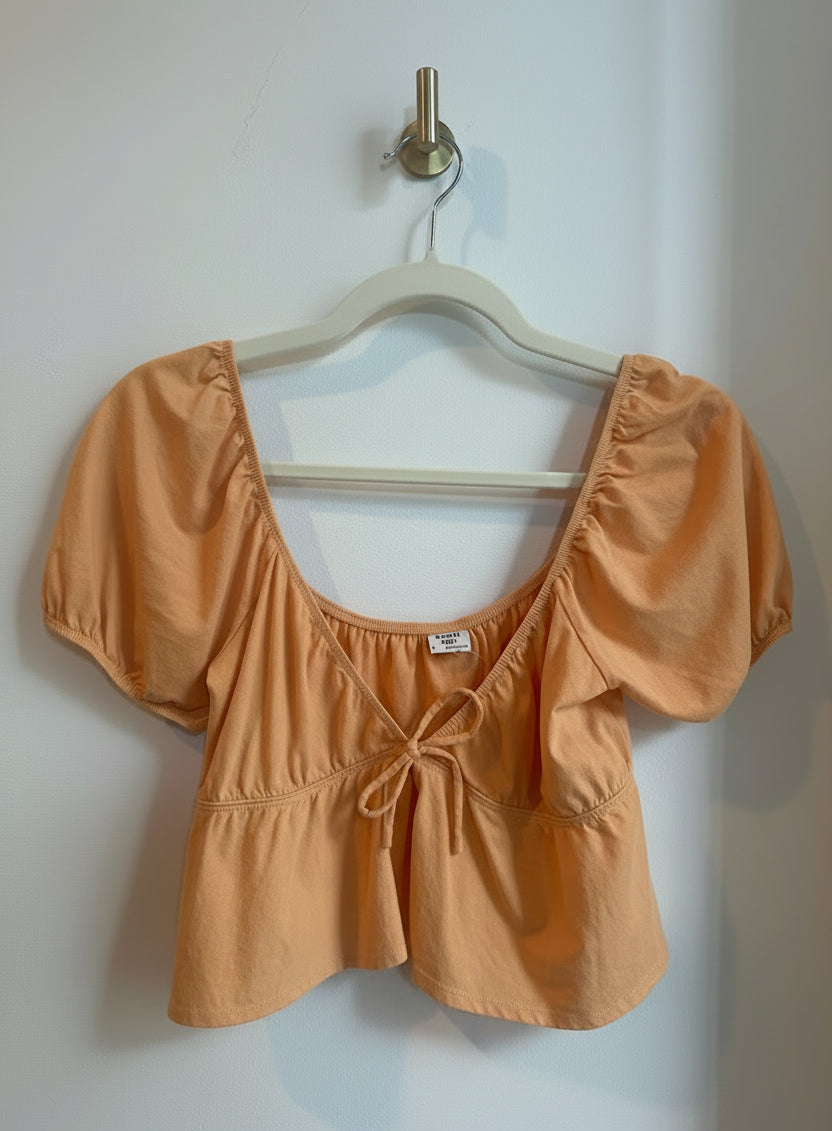 SUNDAY BEST Tie-Front Peasant Top — Size S