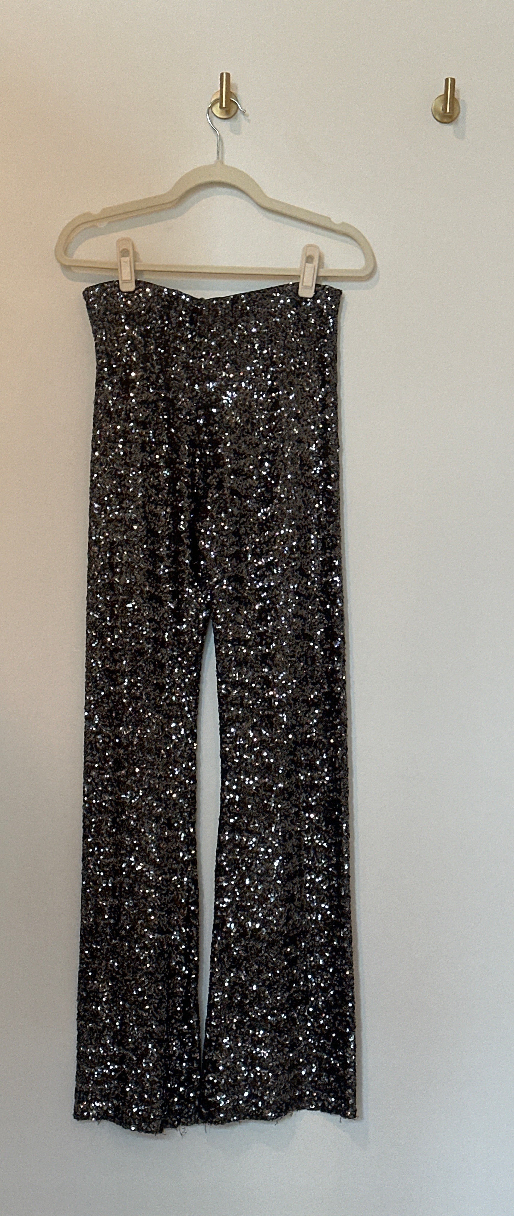 ZARA Metallic Sequin Stretch Flared Pants Medium