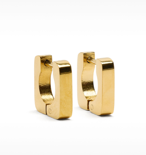 Jewelry All Squared UP- Huggie Hinge Square Hoop Earring 14K gold: Yellow Gold