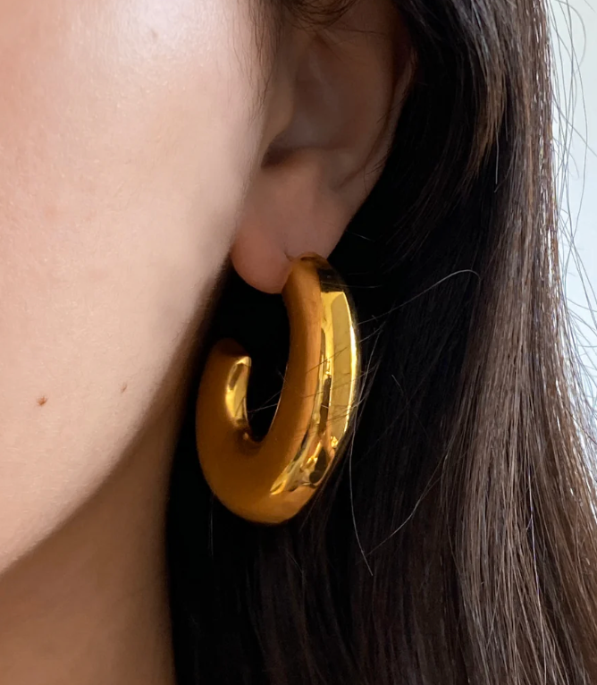  Jewelry Thea C Hoop-  Puffy Stainless Steel Earring 14K: Yellow Gold / Large