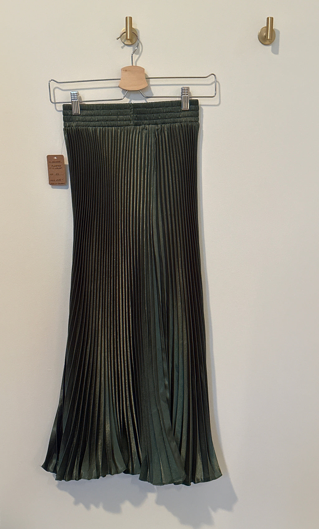 OAK + FORT Accordion Pleat Emerald Green Full Length Skirt
