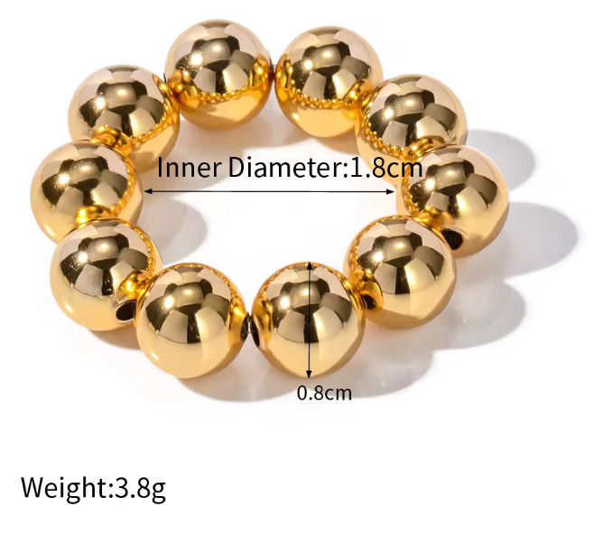 Jewelry Gold Beads Ring- Flintstone- Bigger-14K Gold Steel Stretch