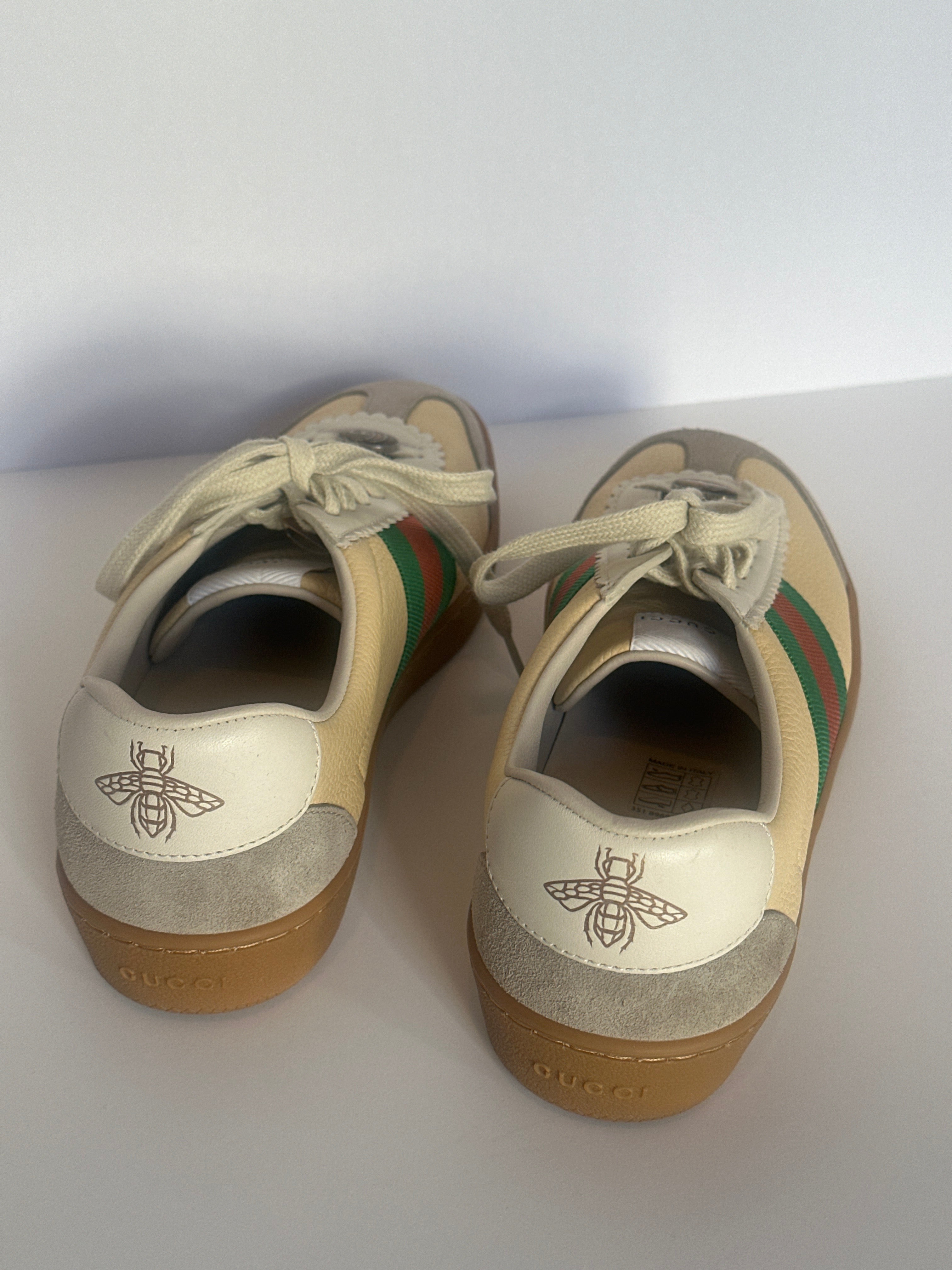 GUCCI G 74 GG Sneakers Bee Yellow Leather Suede Size 37