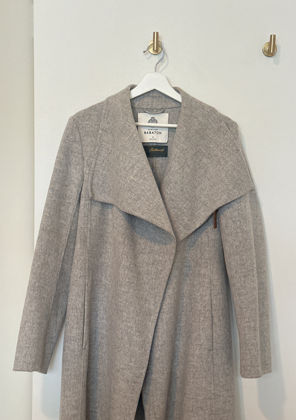 BABATON Wool Light Grey Shawl Collar Wrap Coat Medium