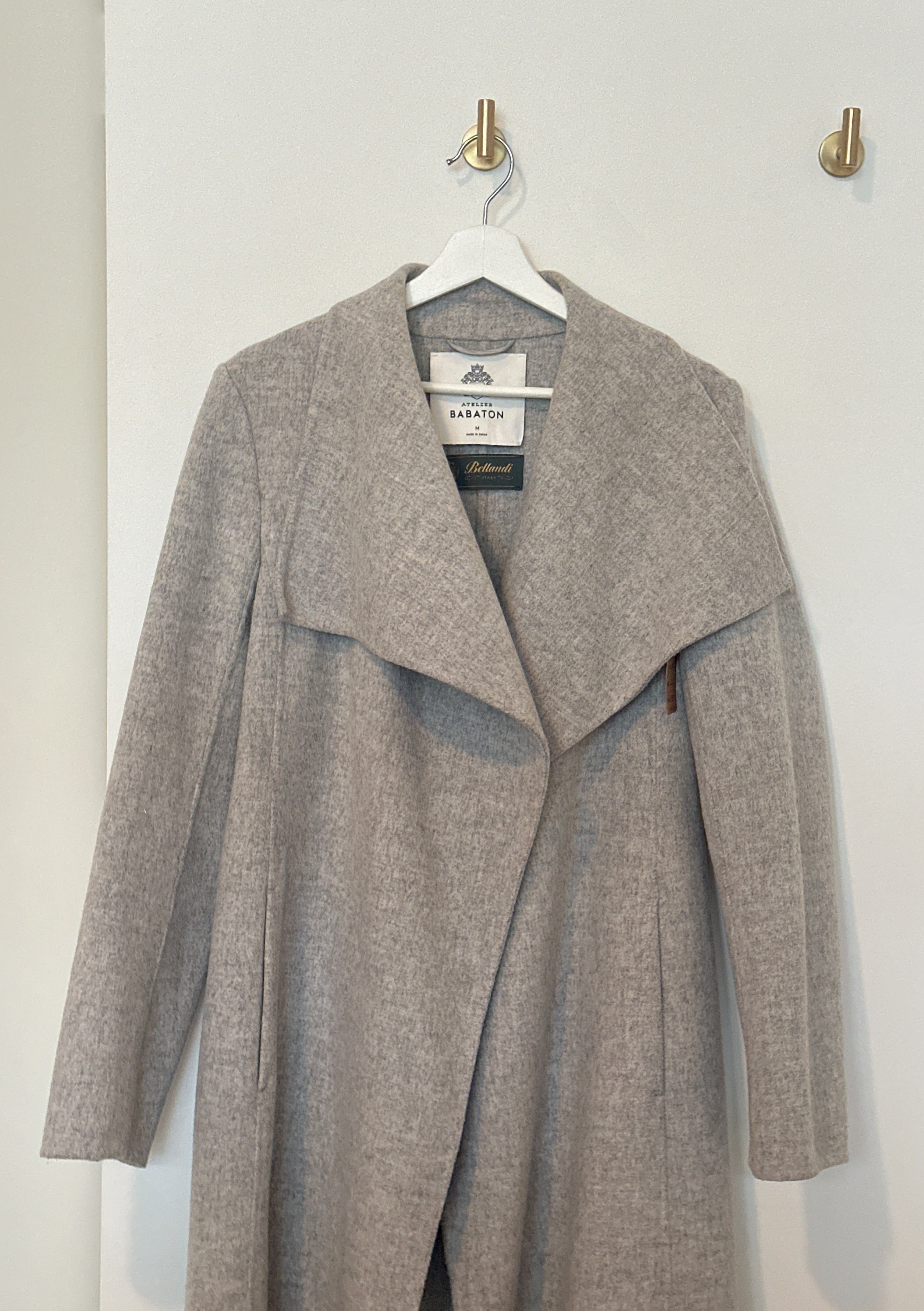 BABATON Wool Light Grey Shawl Collar Wrap Coat Medium