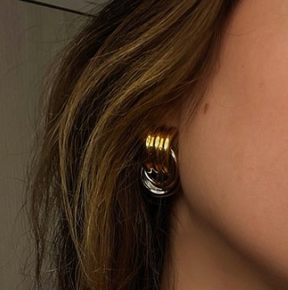 Jewelry Double Knotted- Door Knocker- Two Tone Earring: Two tone