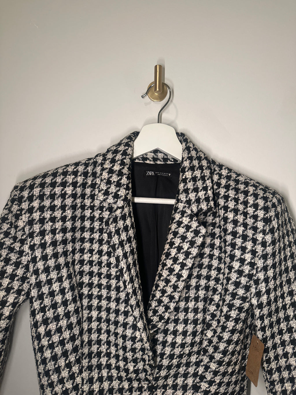 ZARA Long Sleeved Blazer Dress Black and White Houndstooth Medium