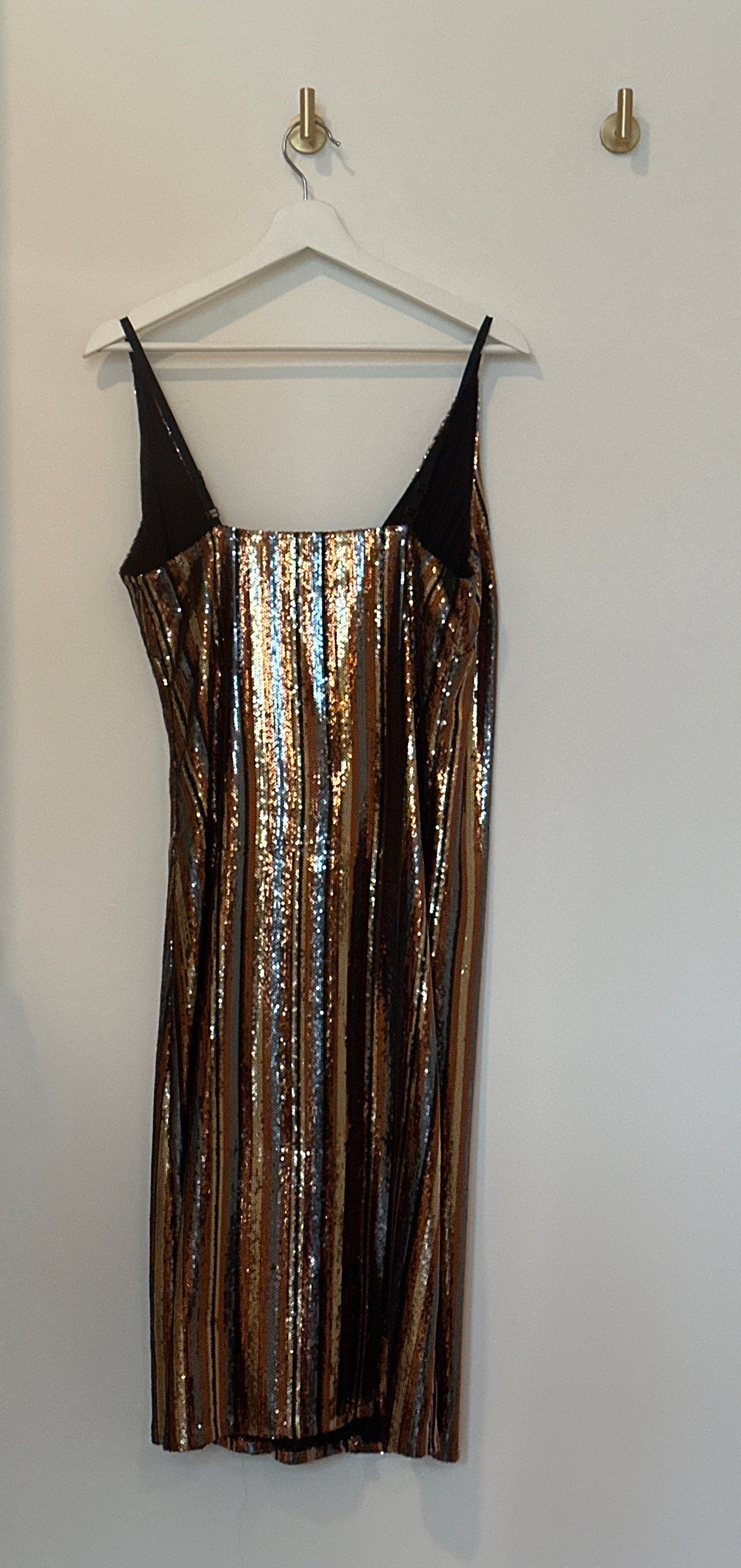 robert rodriguez Faux Wrap Sleeveless Striped Metallic Sequin Dress Small