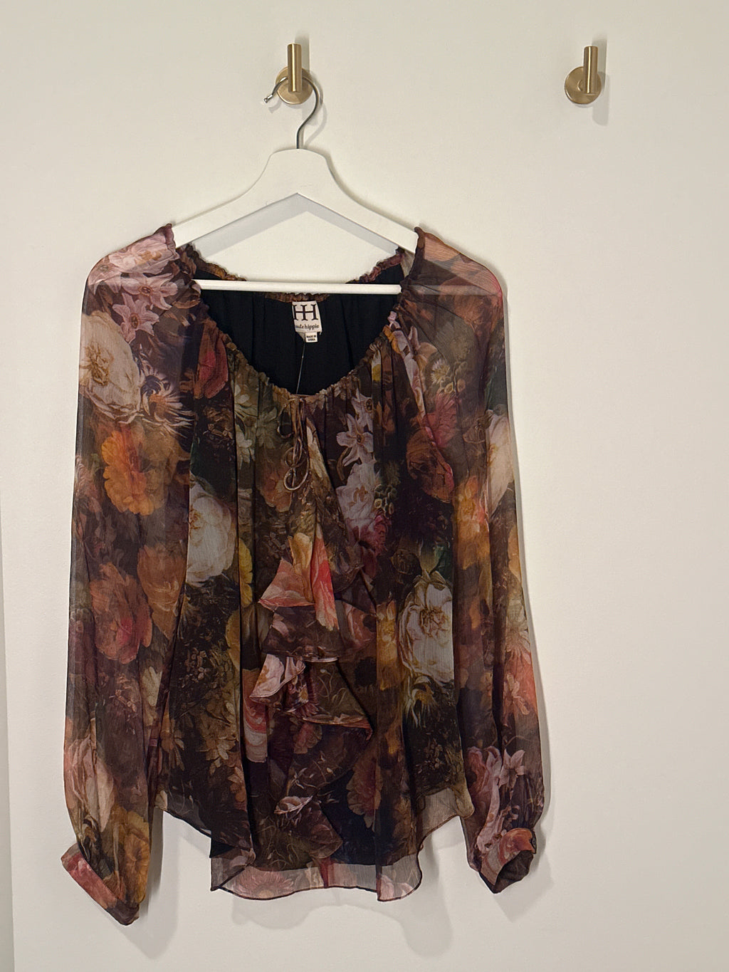 HH haute hippie Bohemian Style Sheer Floral Print Blouse