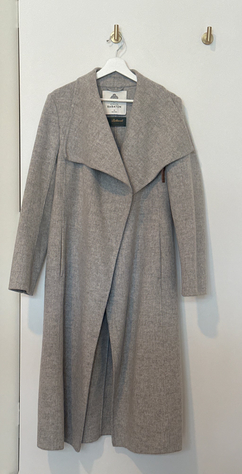 BABATON Wool Light Grey Shawl Collar Wrap Coat Medium