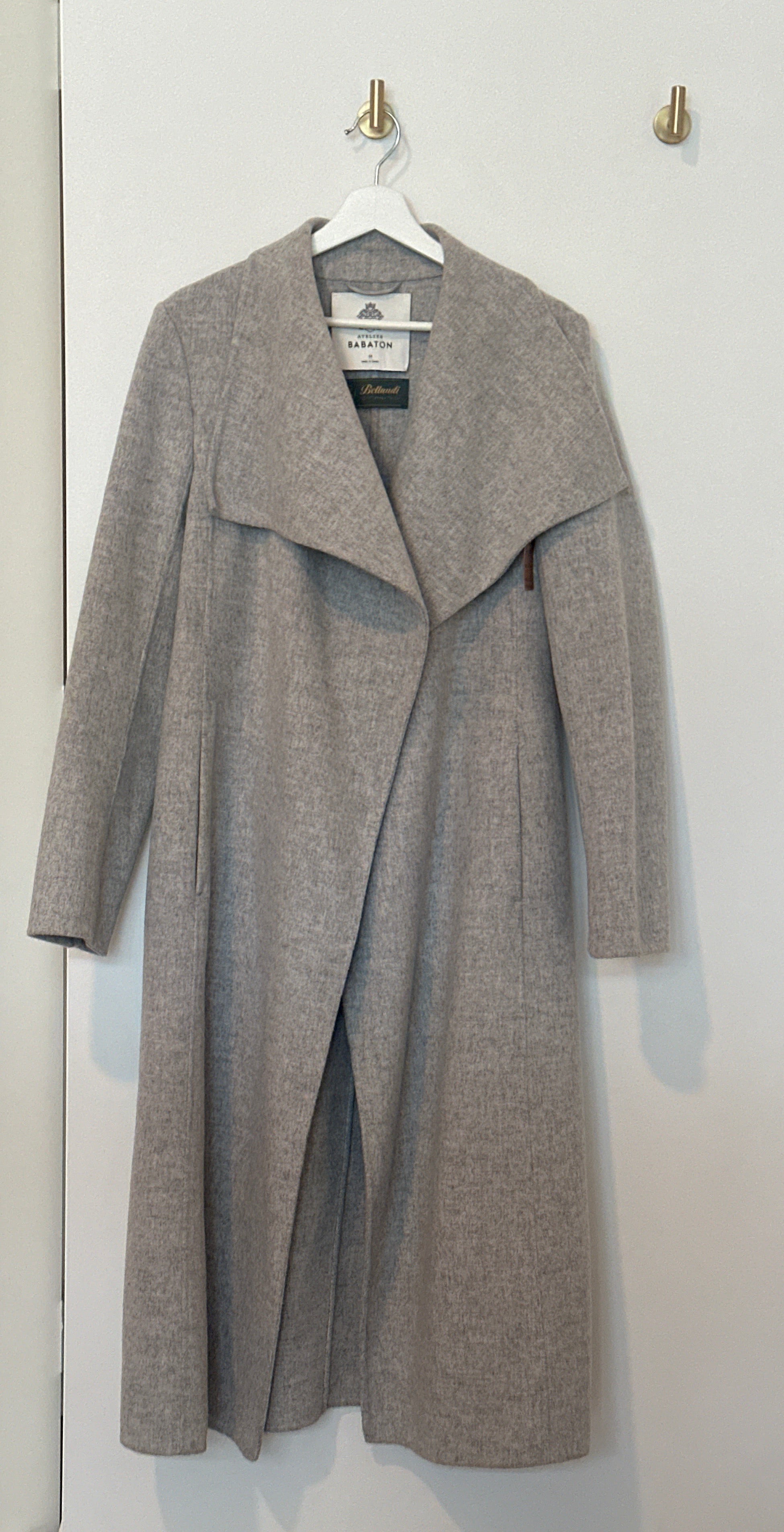 BABATON Wool Light Grey Shawl Collar Wrap Coat Medium
