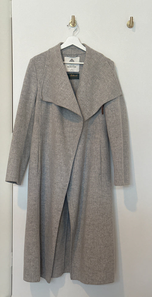 BABATON Wool Light Grey Shawl Collar Wrap Coat Medium