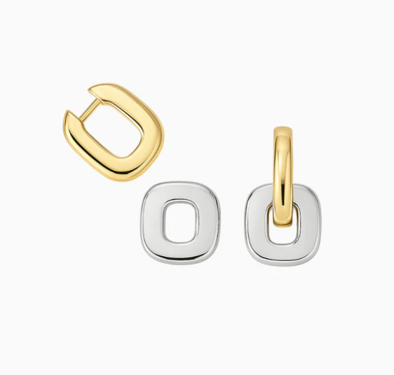 Jewelry Agatha Hoop to drop Steel and Two Tone 14K PVD Gold Earrings: Two tone