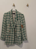 ZARA Green and Cream Double Breasted Houndstooth Blazer