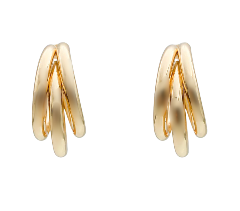 Jewelry Triple Medium Hoop High Shine Steel Earring: Yellow Gold