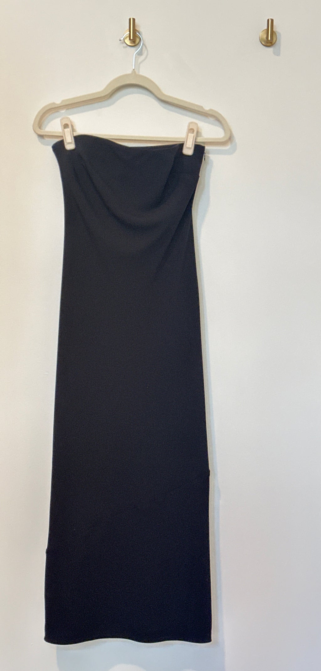 BABATON Black Draped Bodice Strapless Full Length Asymmetrical Hem Stitch Detail Dress Small
