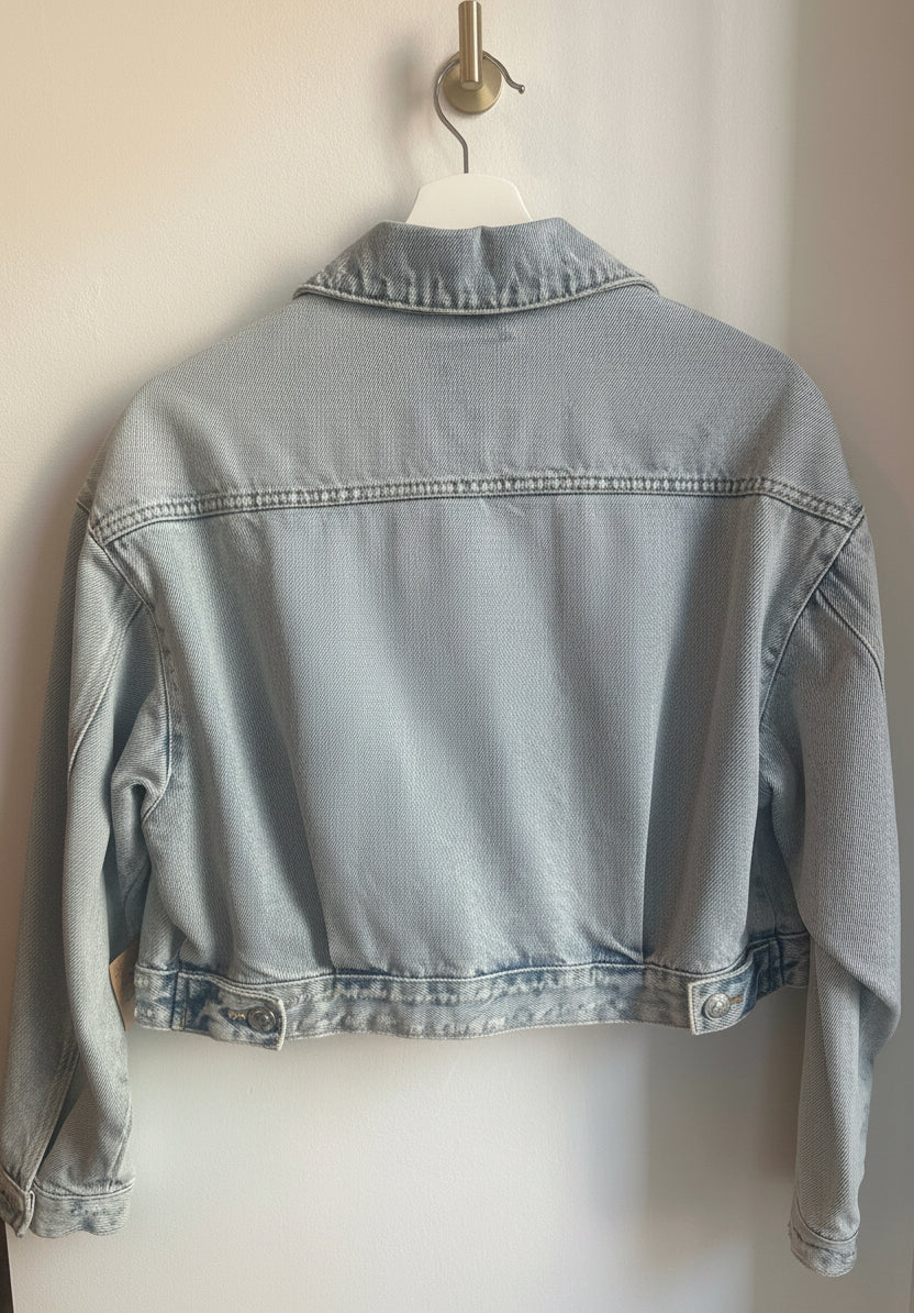 Zara Cropped Denim Jacket – Size S (Oversized Fit)