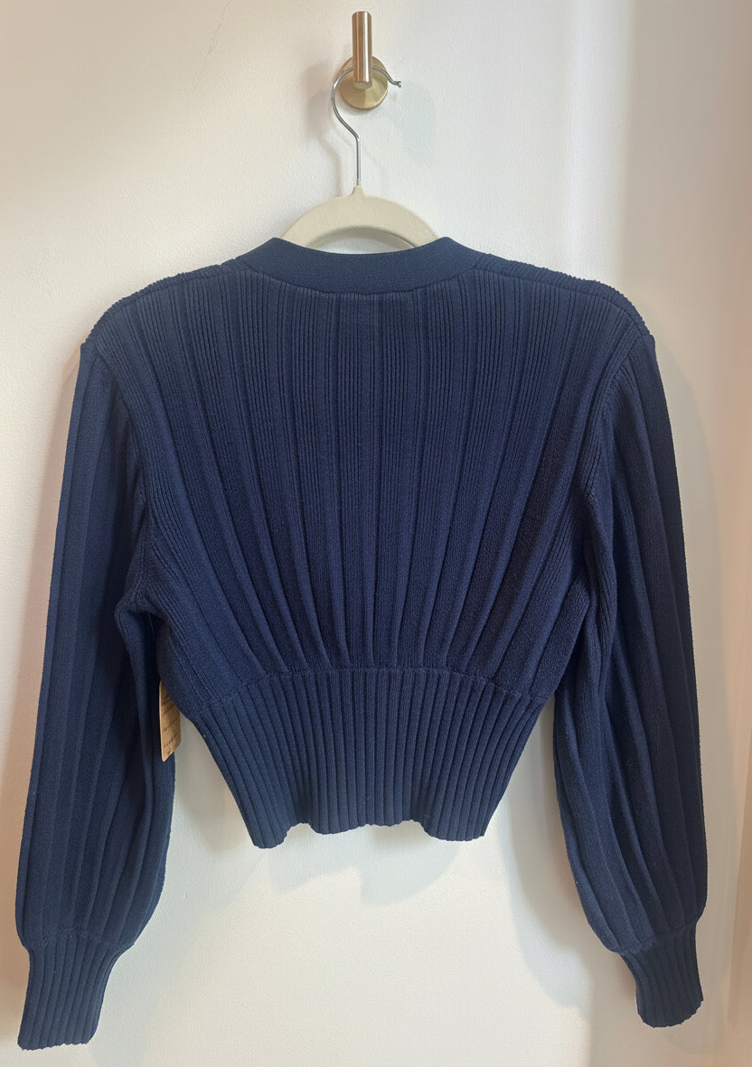 WILFRED Ribbed Cropped Cardigan – Navy — Size XXS