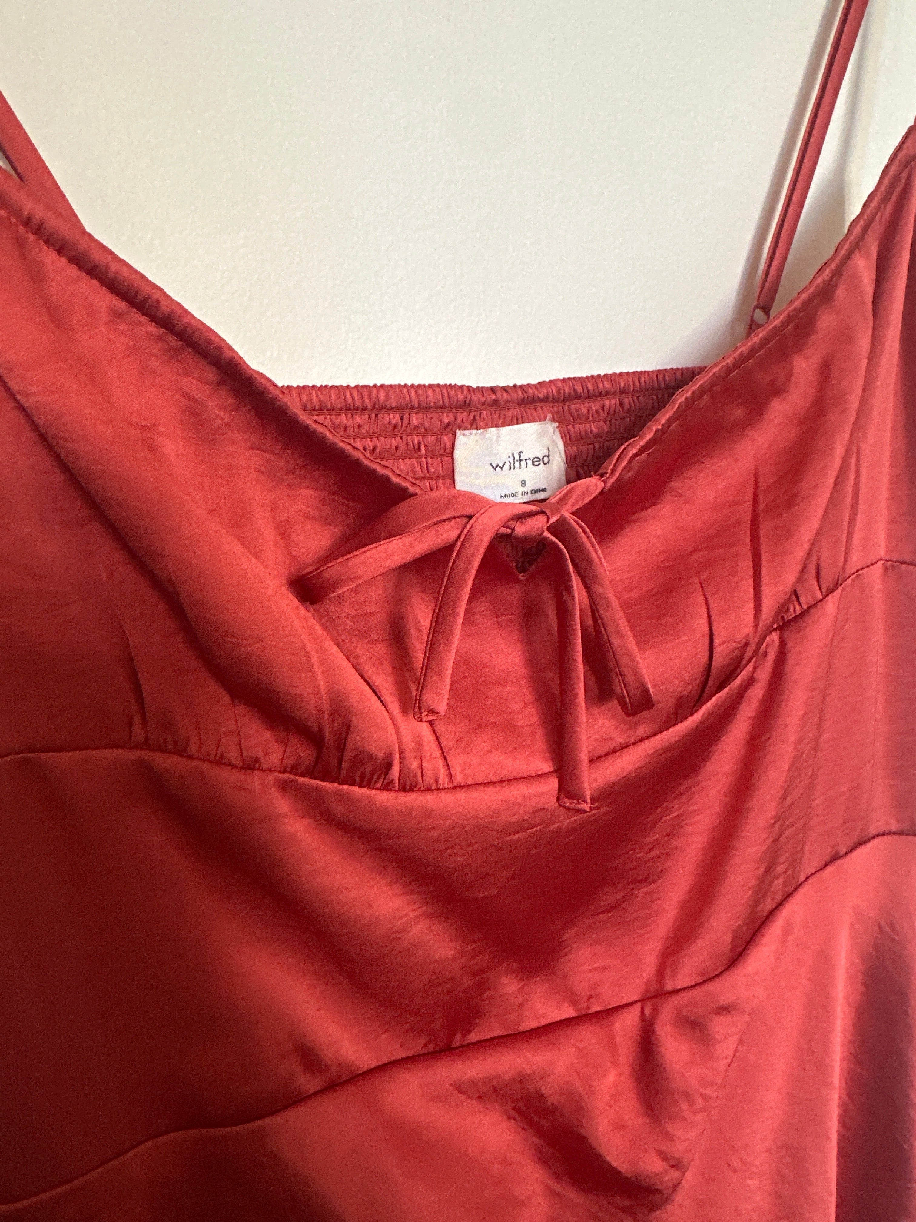 Wilfred Satin Tie V-Key Hole Slip Dress — Size 8