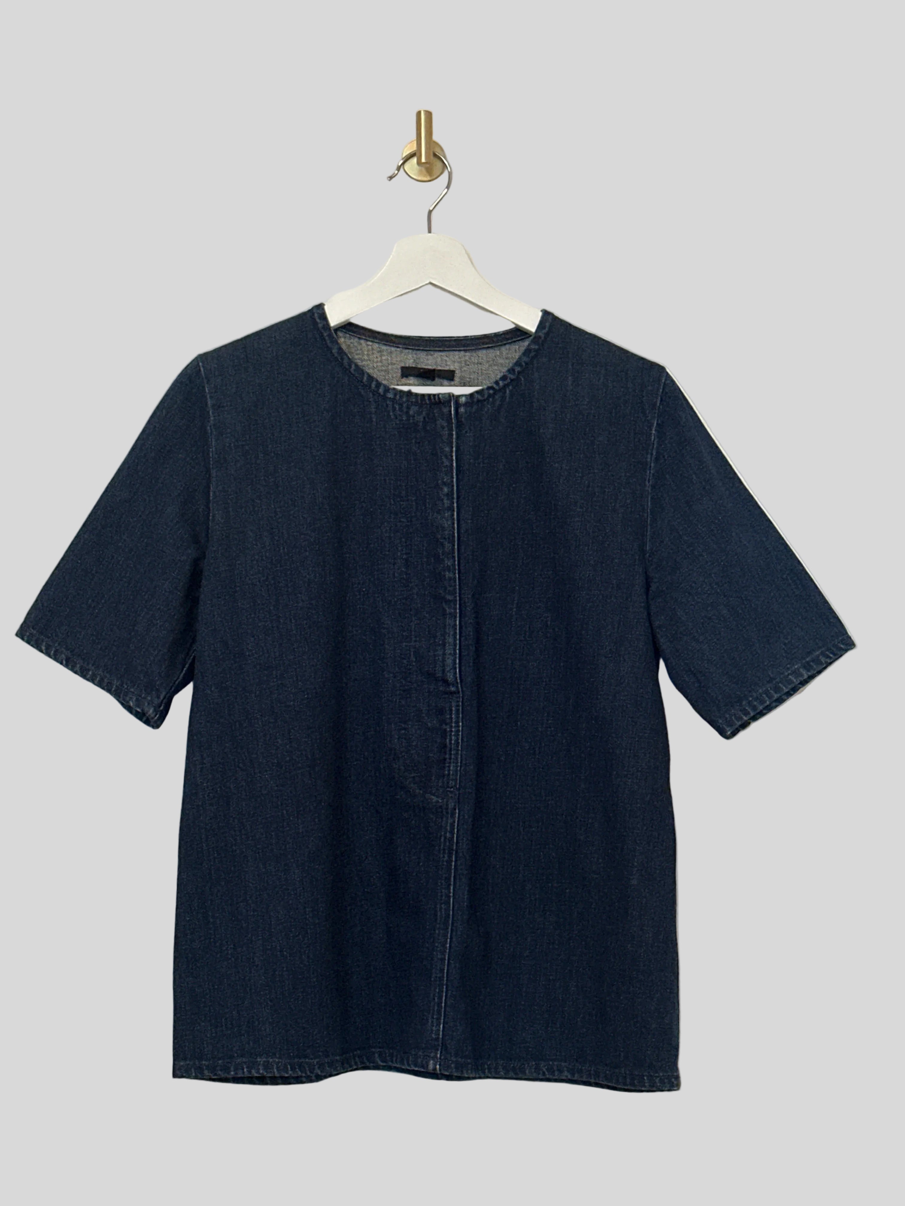 COS Dark Denim Short Sleeved Top Front Placket Zip Closure