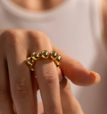 Jewelry Gold Beads Ring- Flintstone- Bigger-14K Gold Steel Stretch