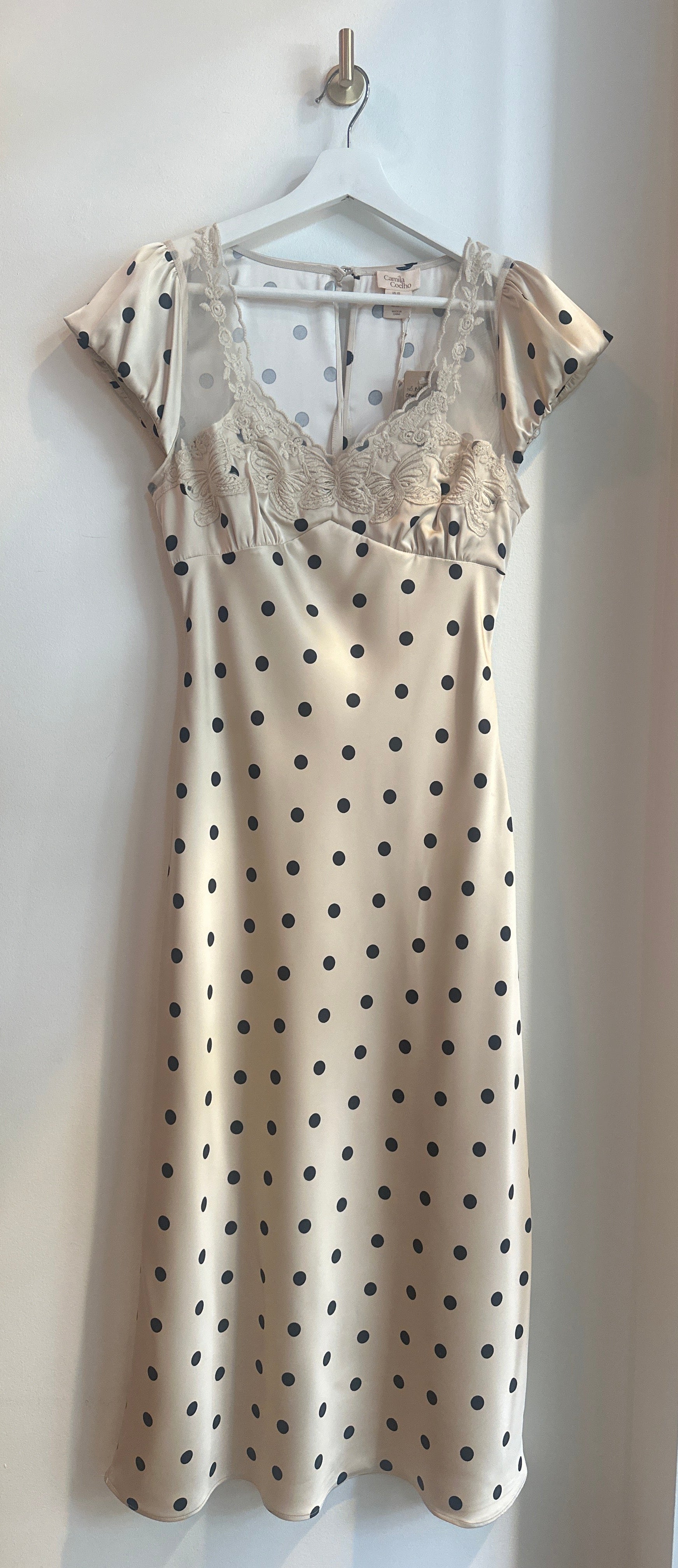 Camila Coelho Satin Polka Dot Midi Dress | Size XS